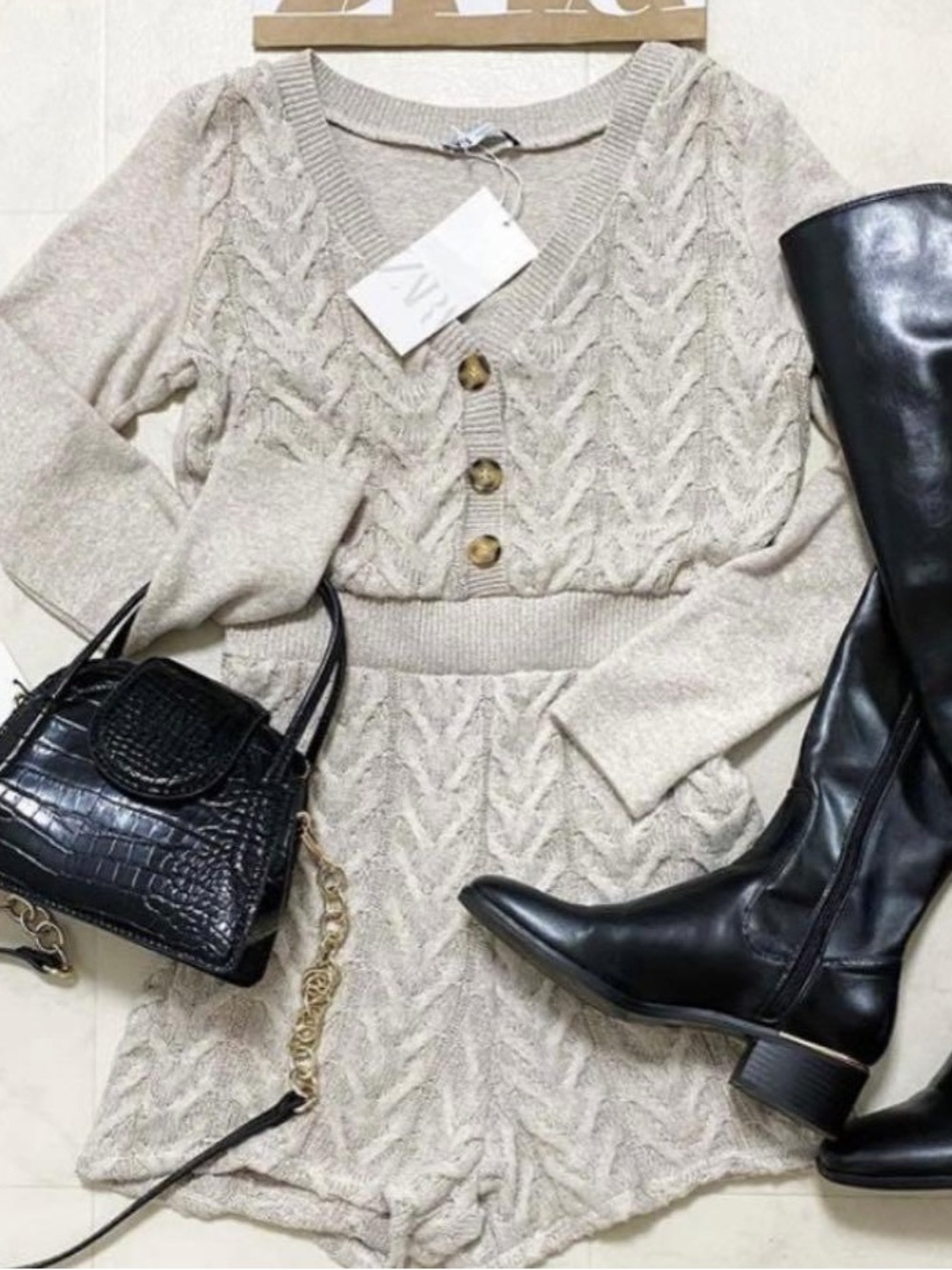 Zara Cable Knit Beige Romper